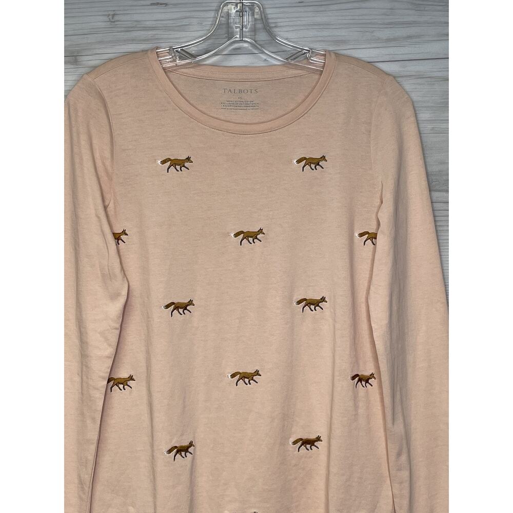Talbots Shirt Womens XS Fox Embroidered Long Sleeve Crewneck Animal‎ Top - Picture 2 of 9